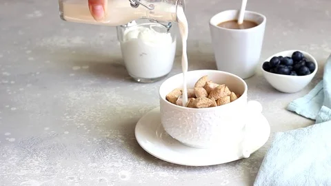 Chocolate breakfast pads appear in white deep bowl. Stock Footage 115033187