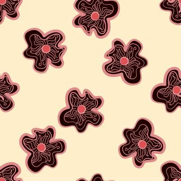 Chocolate brown flowers with pink elements vector repeatable pattern on a cre Illustrazione stock
