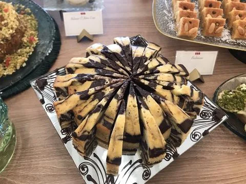 The chocolate cake and sweets on the table Stock Photos