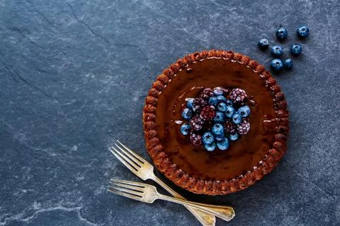 Chocolate cake with berries Stock Photos