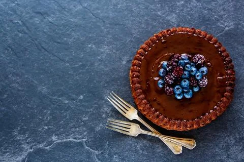 Chocolate cake with berries Stock Photos
