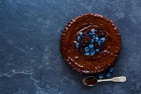 Chocolate cake with berries Stock Photos