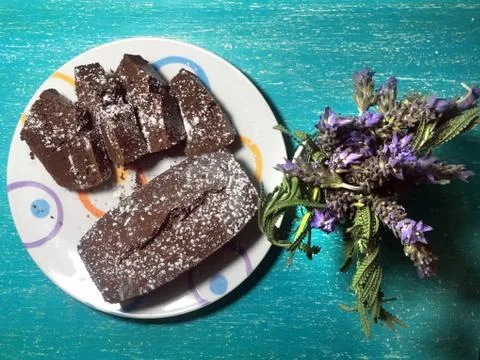 Chocolate cake at breakfast Stock Photos