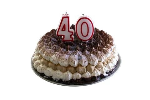 A chocolate cake with a candle on it that says 40 Stock Photos