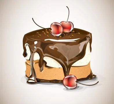 Chocolate cake with cherries Stock Illustration