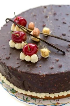 Chocolate cake with cherries. Stock Photos