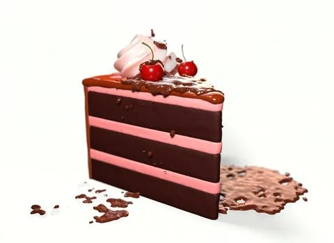 Chocolate cake with cherries on a white background 3d-rendering イラスト素材