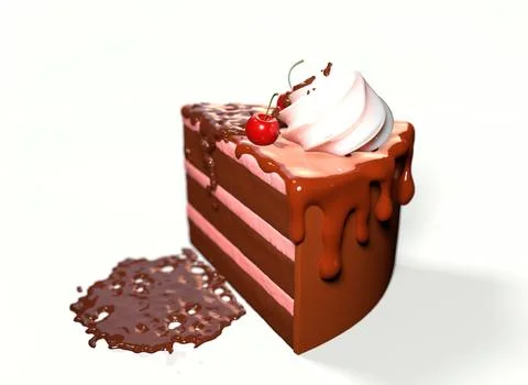 Chocolate cake with cherries on a white background 3d-rendering イラスト素材