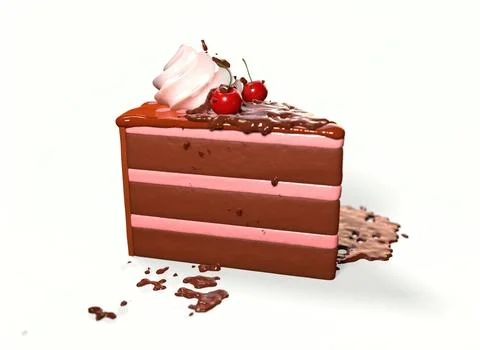 Chocolate cake with cherries on a white background 3d-rendering イラスト素材