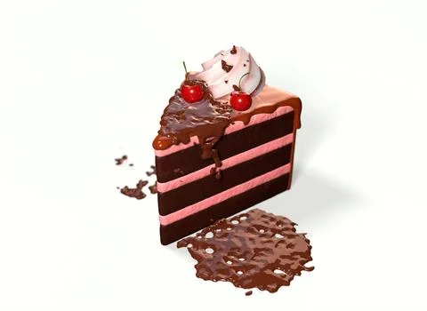 Chocolate cake with cherries on a white background 3d-rendering Ilustração Stock