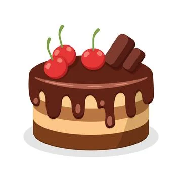 Chocolate cake with cherry icon in flat colorful style. Bakery pie vector i.. Illustrazione stock
