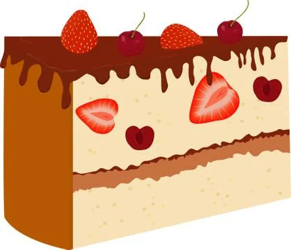 Chocolate cake with cherry isolated on white background Stock Illustration