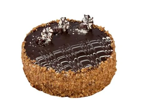 Chocolate cake with cherry isolated on the white Stock Photos