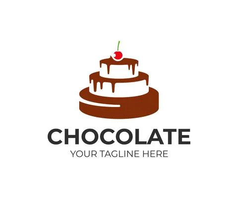 Chocolate cake with cherry logo design. Pastry shop vector design Stock Illustration