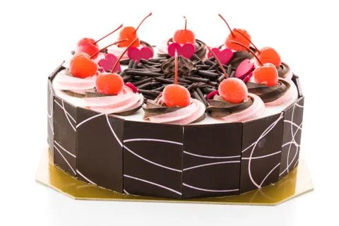 Chocolate cake with cherry on top Stock Photos