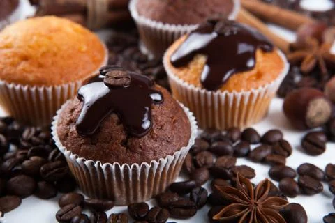 Chocolate cake with coffee beans Stock Photos