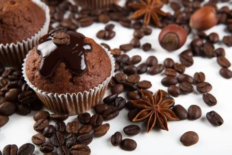 Chocolate cake with coffee beans Stock Photos