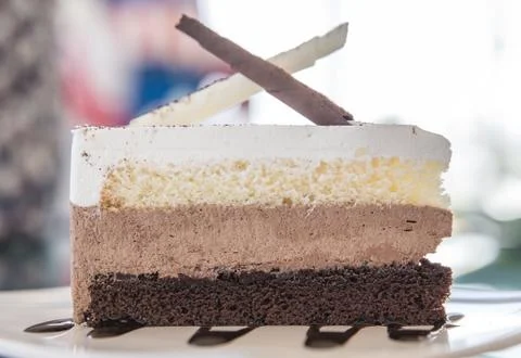 Chocolate cake with coffee on the table Stock Photos