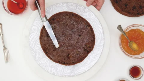 Chocolate Cake with cream and chocolate glaze recipe Stock Footage 170351653