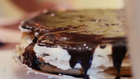 Chocolate cake decoration. Cake Rustic Stock Footage 78362236