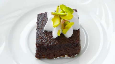 Chocolate cake with decoration, top view Video stock 54230064