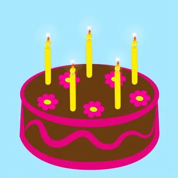 Chocolate cake with five candles. Stock Illustration