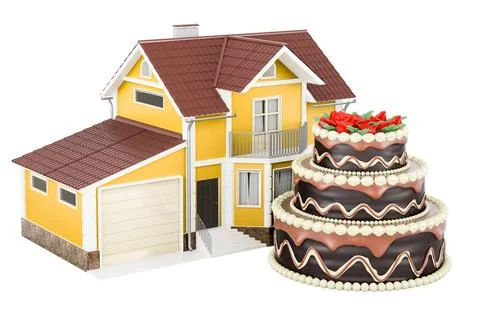 Chocolate Cake with home, 3D rendering Chocolate Cake with home, 3D render... Stock Photos