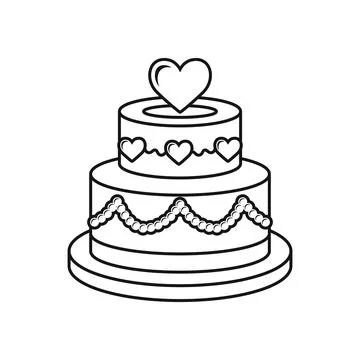 Chocolate cake icon in flat outline stroke style. Bakery pie vector illustr.. Stock Illustration