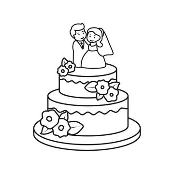 Chocolate cake icon in flat outline stroke style. Bakery pie vector illustr.. Stock Illustration