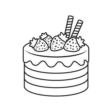 Chocolate cake icon in flat outline stroke style. Bakery pie vector illustr.. Stock Illustration