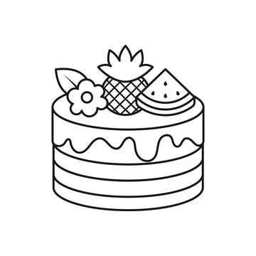 Chocolate cake icon in flat outline stroke style. Bakery pie vector illustr.. Stock Illustration
