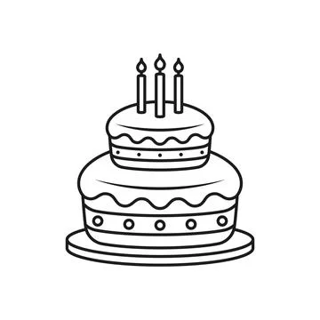 Chocolate cake icon in flat outline stroke style. Bakery pie vector illustr.. Stock Illustration