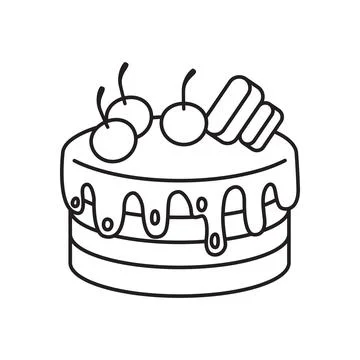 Chocolate cake icon in flat outline stroke style. Bakery pie vector illustr.. Stock Illustration