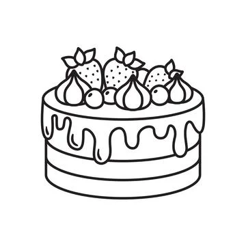 Chocolate cake icon in flat outline stroke style. Bakery pie vector illustr.. Illustrazione stock
