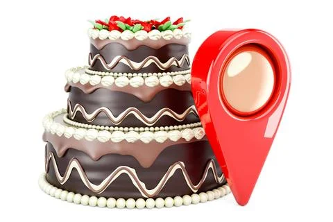 Chocolate Cake with map pointer, 3D rendering Chocolate Cake with map poin... Stock Photos