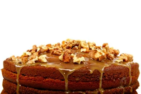 Chocolate cake with nuts. Stock Photos