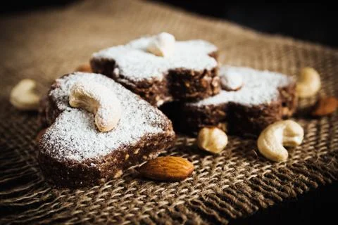 Chocolate cake with nuts Stock Photos