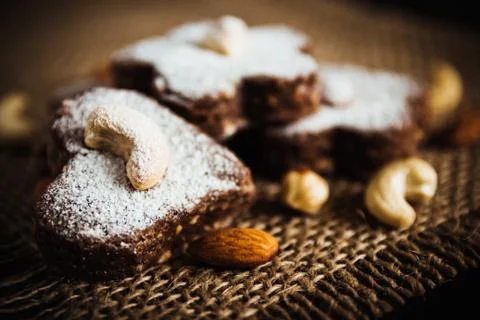 Chocolate cake with nuts Stock Photos