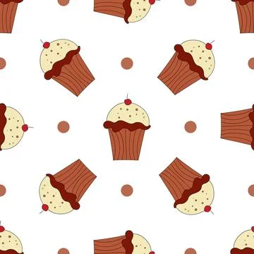 Chocolate cake pattern on white background for web design Stock Illustration