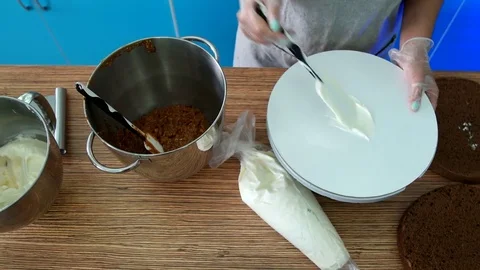 Chocolate cake is placed Stock Footage 75513531