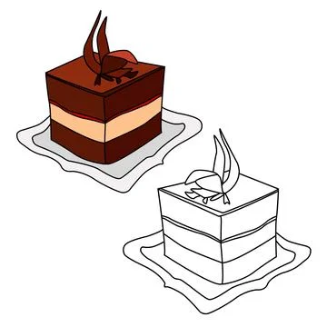 Chocolate cake on the plate Stock Illustration
