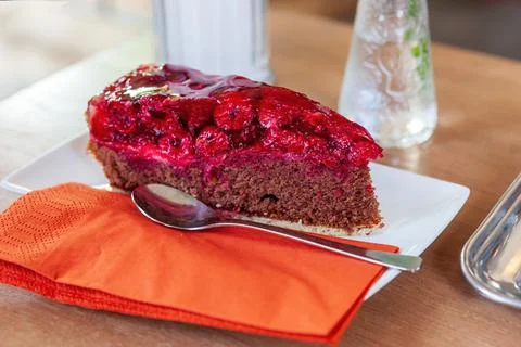 Chocolate cake with raspberry jelly Stock Photos