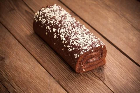 Chocolate cake-roll Stock Photos
