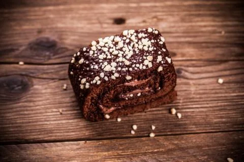 Chocolate cake-roll Stock Photos
