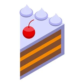 Chocolate cake slice with cherry and cream is being decorated Stock Illustration