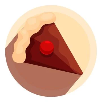 Chocolate cake slice with cream and cherry on round plate Stock Illustration