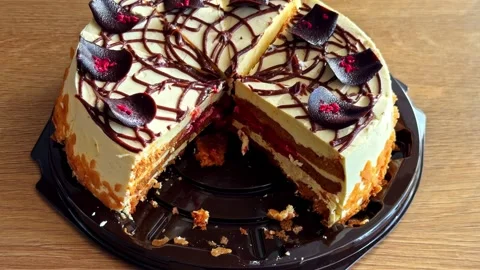 Chocolate cake slice cut Stock Footage 333772931