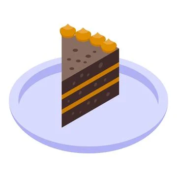 Chocolate cake slice isometrically laying on plate Stock Illustration