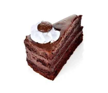 Chocolate cake slice on white background Stock Photos