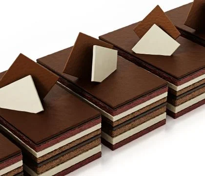 Chocolate cake slices with multiple layers. 3D illustration Stock Illustration